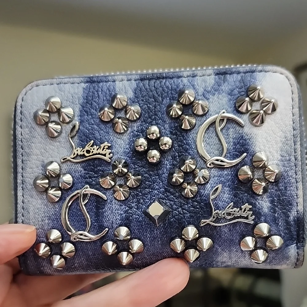 New Christian Louboutin Denim Blue Leather Wallet with Studs - Picture 3 of 5